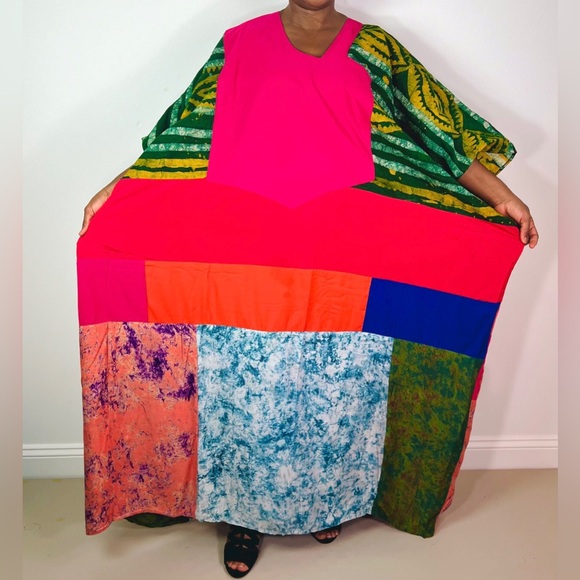 African Print Ankara Multicolor Patchwork Mixed Print Colorful Kaftan Maxi Dress - Picture 7 of 11